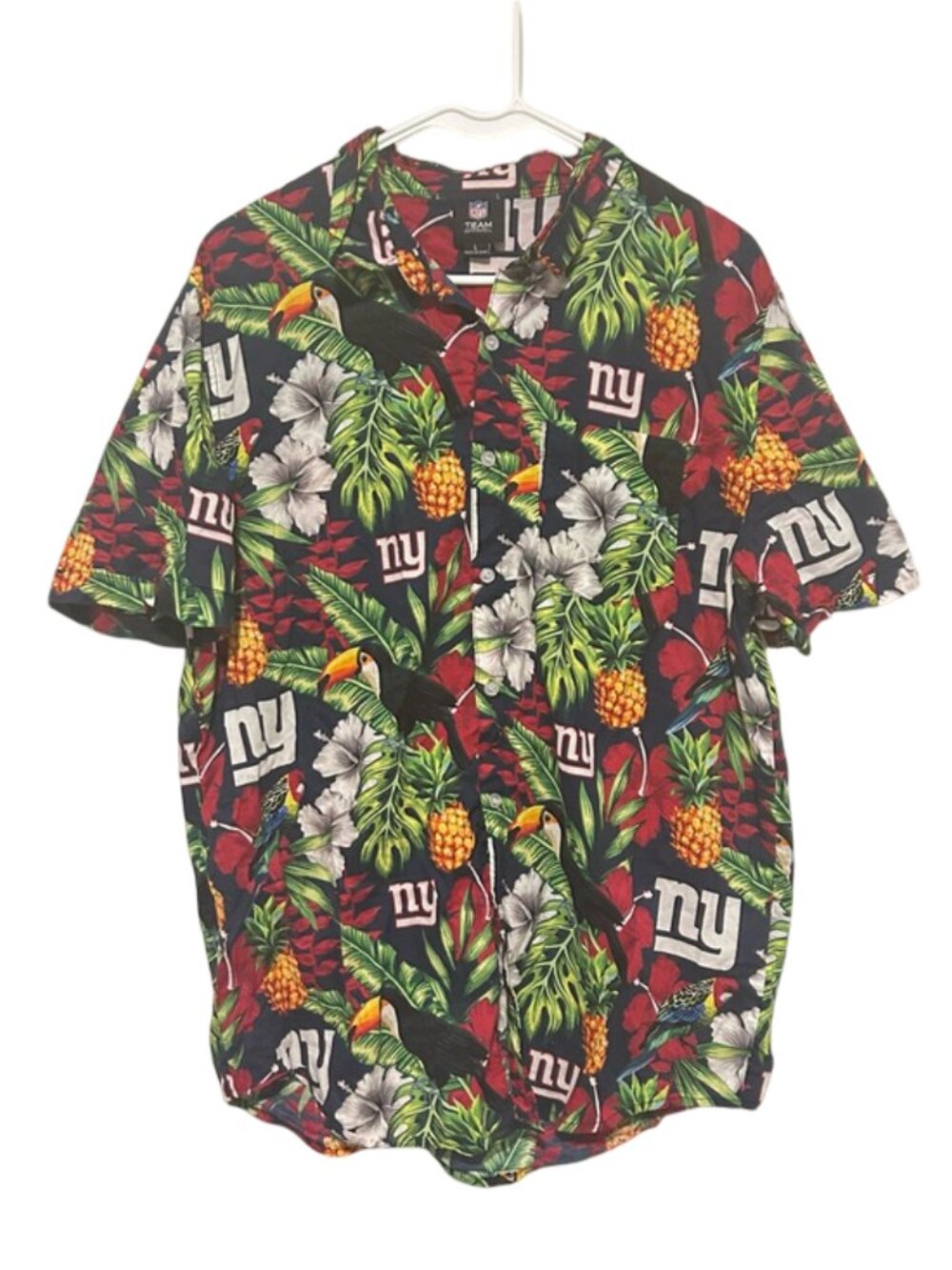 NY Giants NFL Team Hawaiian Print Button Down Shirt Size Large
